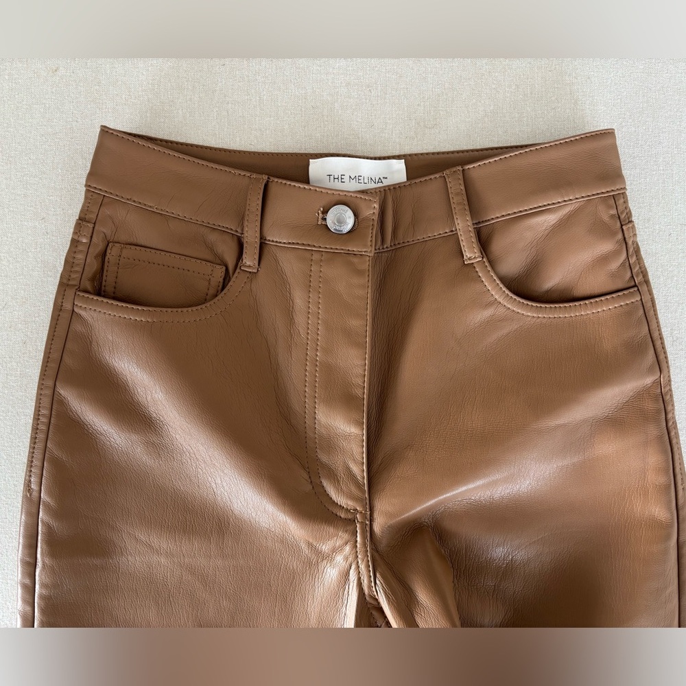 Wilfred Aritzia Melina vegan leather pants tan cropped 2 - Picture 2 of 6